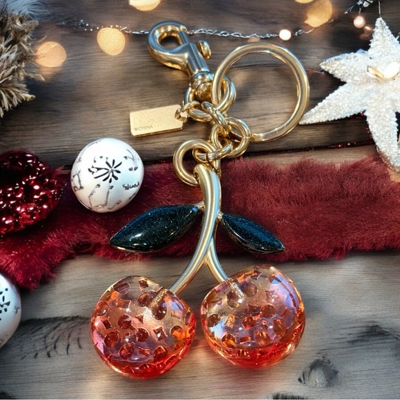 Coach Signature Double Cherry Bag Charm Key Ring NWOT - Picture 9 of 11